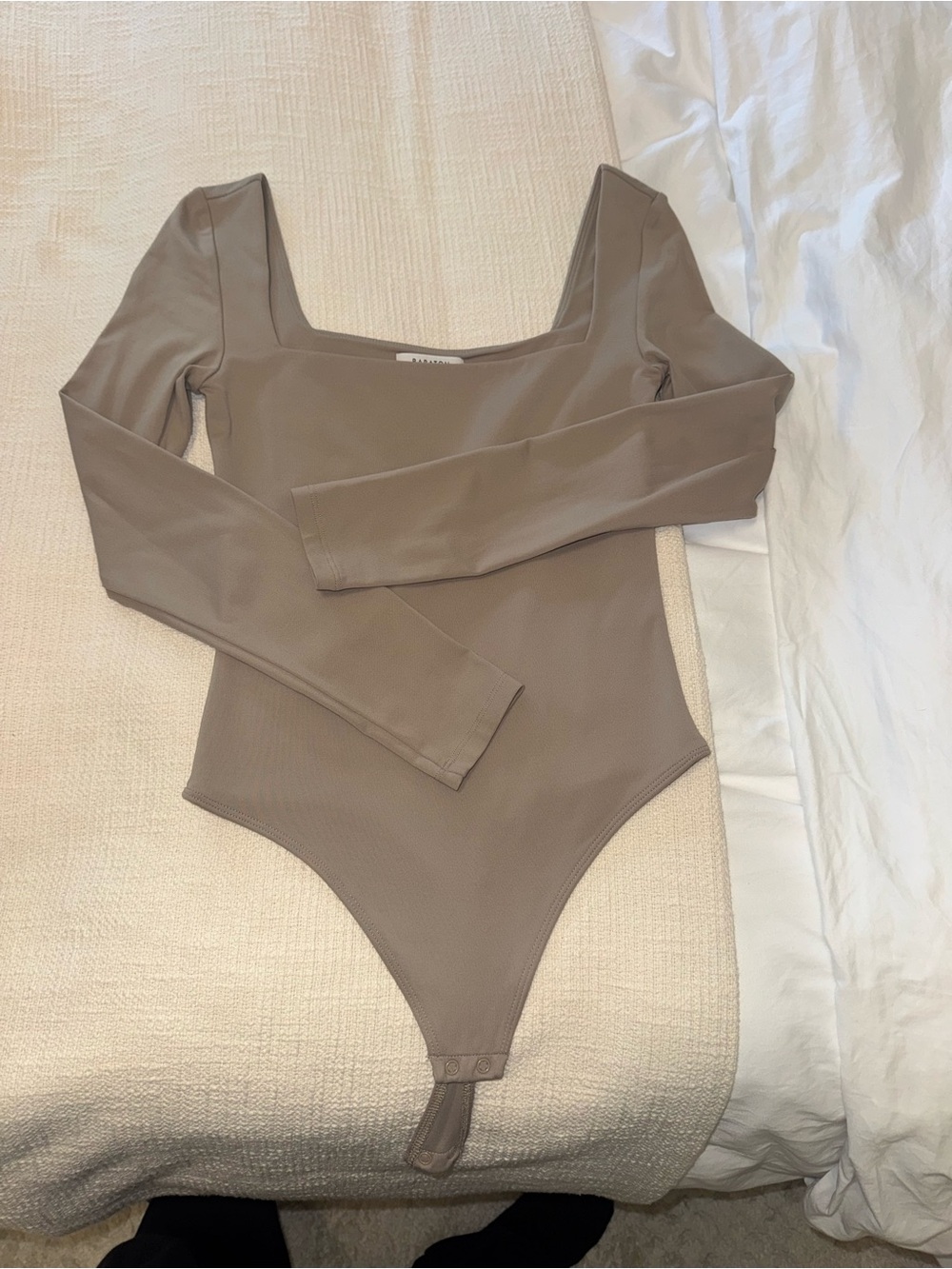 Aritzia Long Sleeve Square Neck Bodysuit in Taupe